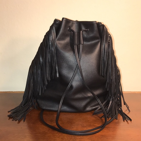 Victoria’s Secret Black Fringe Drawstring Backpack - Picture 8 of 16